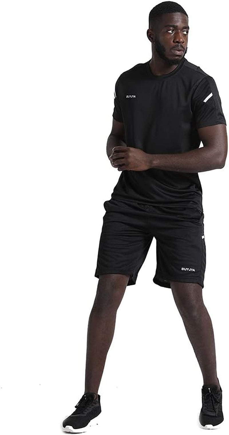 Men'S Workout Clothes Athletic Shorts Shirt Set 3 Pack for Basketball Football Exercise Training Running Gym