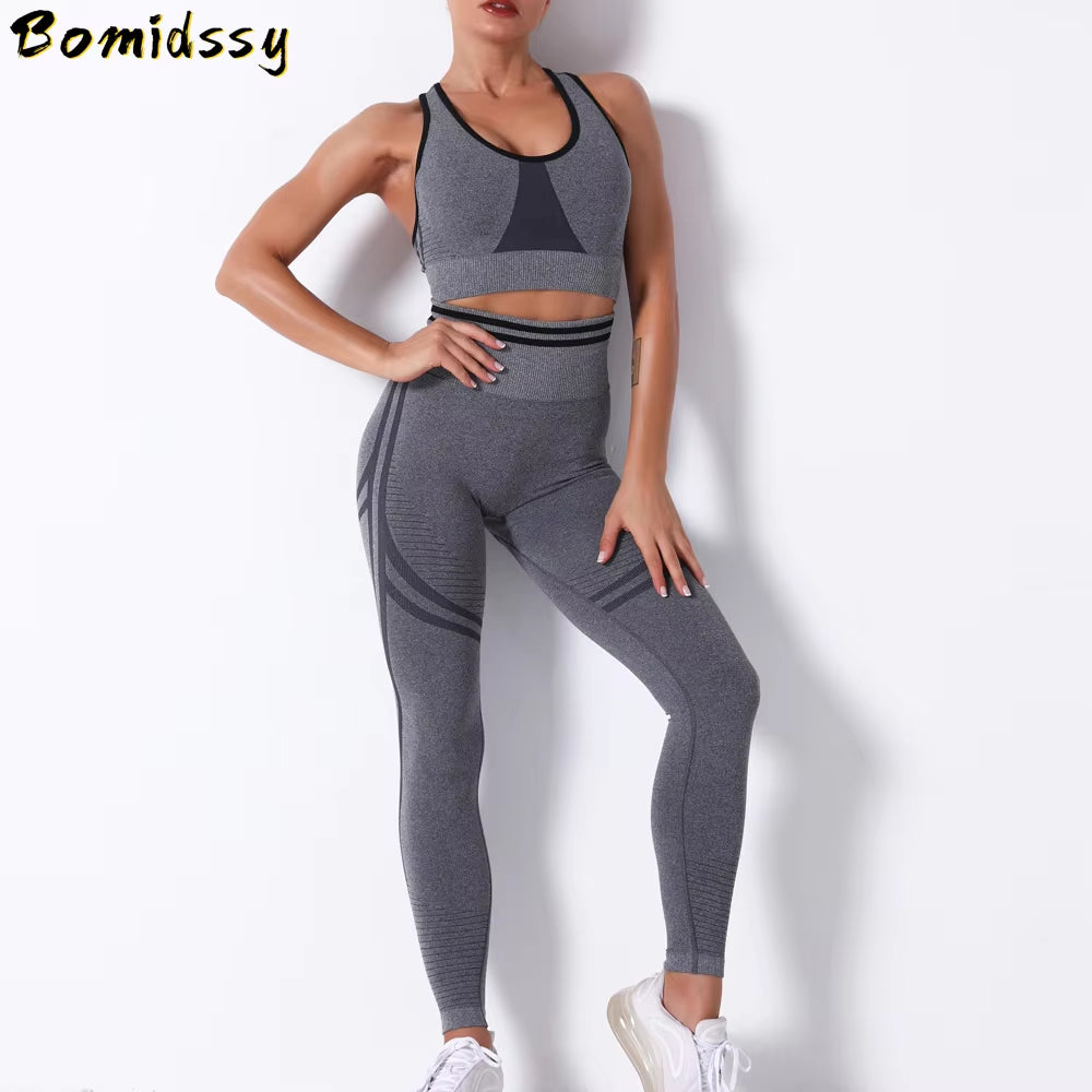 Women'S New Sports Bra Workout Clothes Set Knitted Seamless Sexy Hip-Lifting Fitness Yoga Pants Gym Training Running Leggings