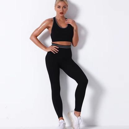 Women'S New Sports Bra Workout Clothes Set Knitted Seamless Sexy Hip-Lifting Fitness Yoga Pants Gym Training Running Leggings