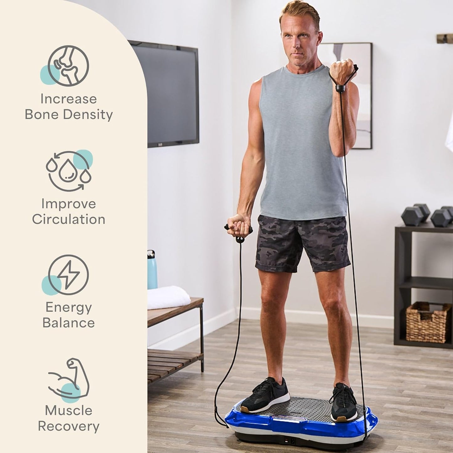 Vibration Plate Exercise Machine - Whole Body Workout Vibration Fitness Platform W/ Loop Bands - Home Training Equipment