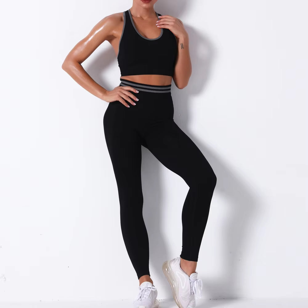 Women'S New Sports Bra Workout Clothes Set Knitted Seamless Sexy Hip-Lifting Fitness Yoga Pants Gym Training Running Leggings