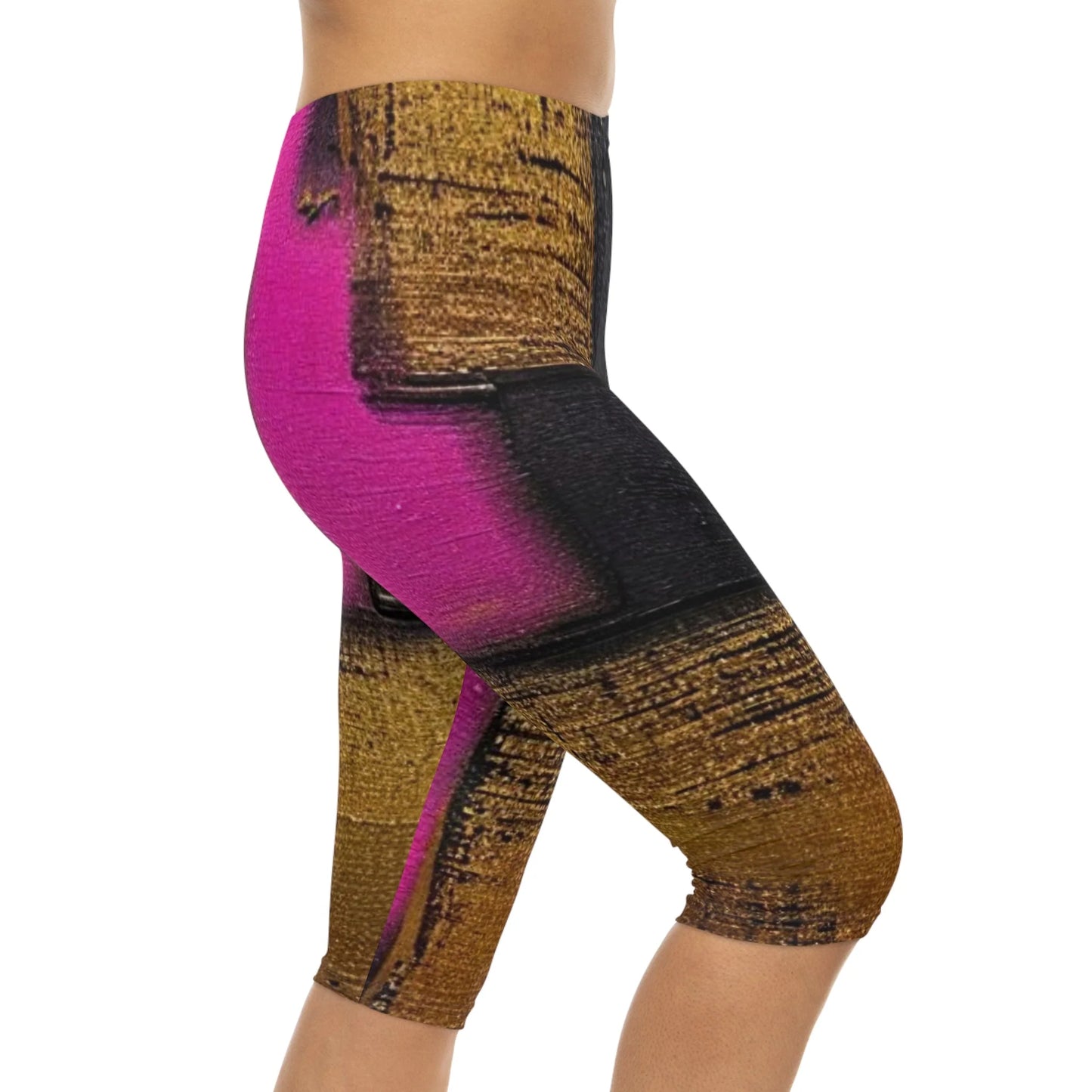 Women’S Capri Leggings GOLDEN BLACK PINK by Queennoble