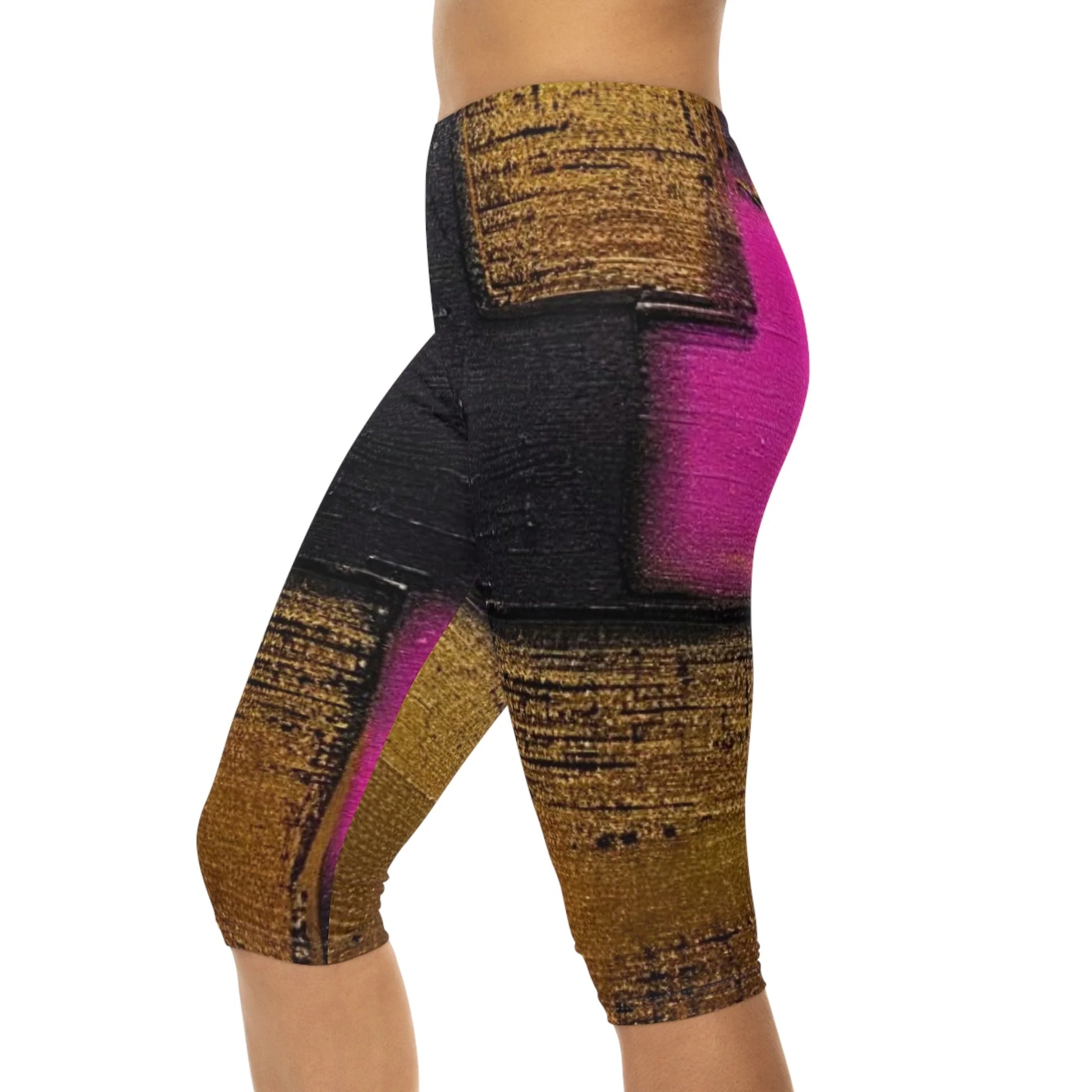 Women’S Capri Leggings GOLDEN BLACK PINK by Queennoble