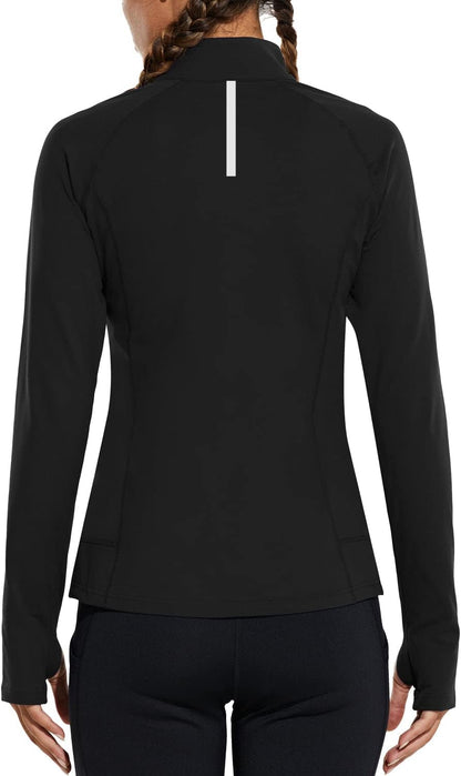 Women'S Fleece Running Jacket Half-Zip Cold Weather Gear Thermal Shirts Tops Athletic Pullover Workout Winter