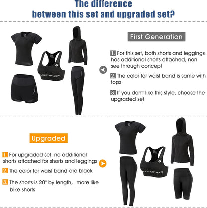 Women Workout Clothes Set 5 PCS Exercise Athletic Outfits Set