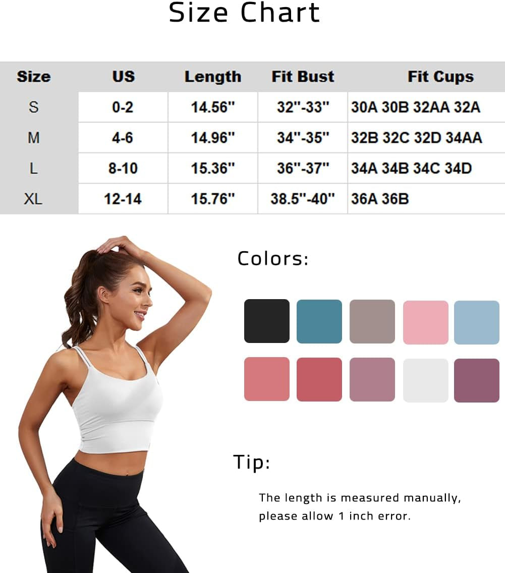 Womens Longline Sports Bra Padded Yoga Workout Crop Tank Tops Strappy Camisole Fitness Shirts