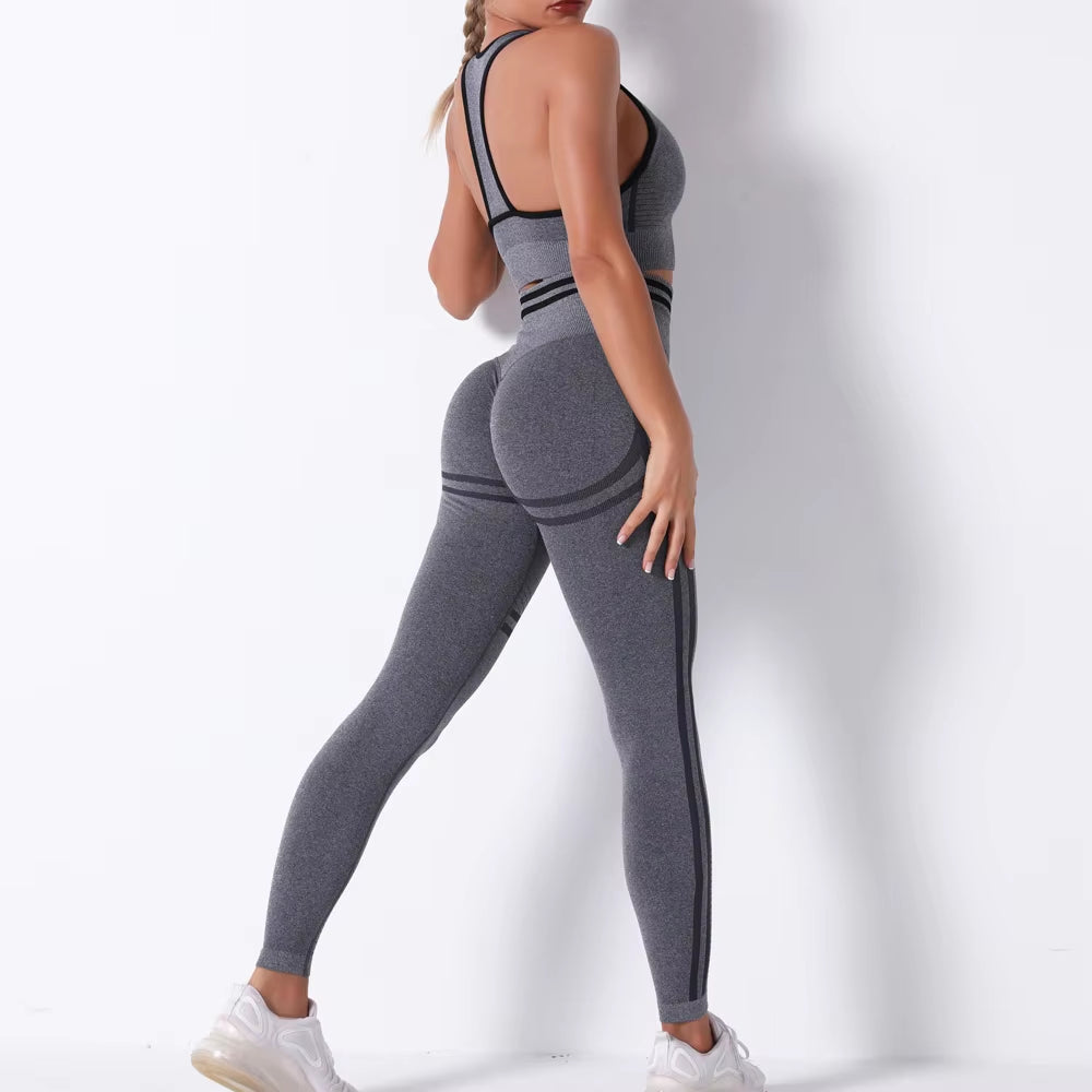 Women'S New Sports Bra Workout Clothes Set Knitted Seamless Sexy Hip-Lifting Fitness Yoga Pants Gym Training Running Leggings