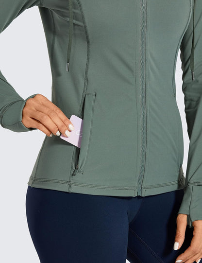 Women'S Brushed Full Zip Hoodie Jacket Sportswear Hooded Workout Track Running Jacket with Zip Pockets